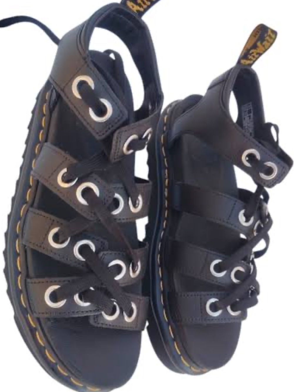 Dr Martens Gladiator Lace Up Sandals Black Leather Quad Sole Size 8